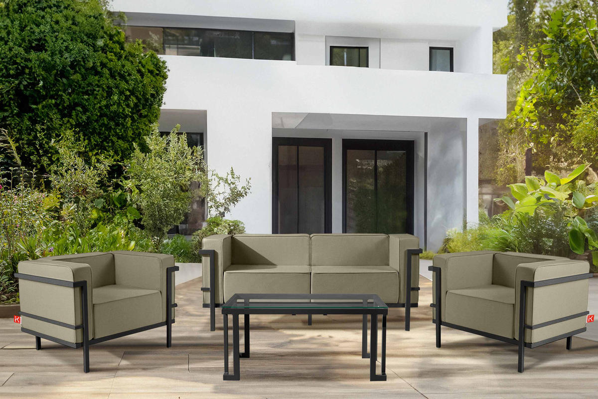 GARTENSESSEL TRIGLO Stahlgestell, Modern, Dunkelgrau/Beige - Dunkelgrau/Beige, Textil/Metall (99/70/69cm) - KONSIMO®