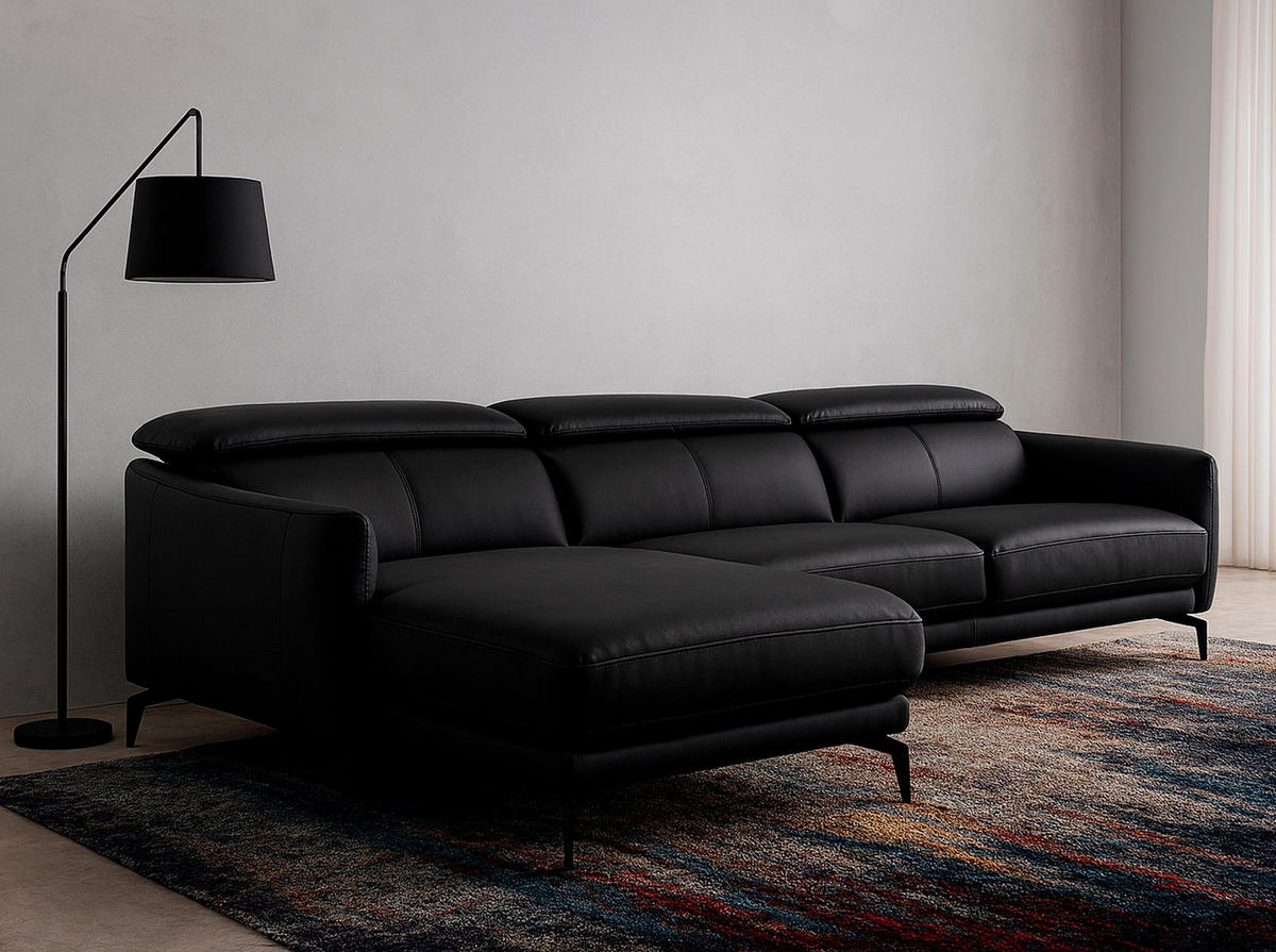 ECKSOFA Linkes Chaiselongue-Sofa aus schwarzem Leder 283/174/94 cm - Schwarz, Leder (283/174cm) - ANGEL CERDA