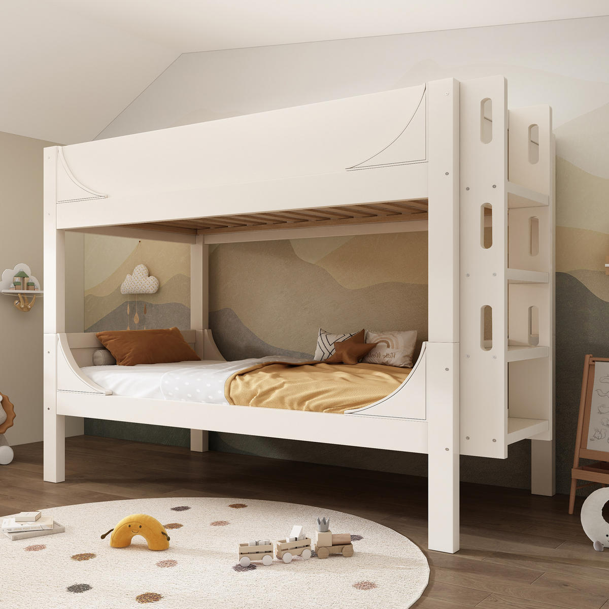ETAGENBETT 90/200 cm, Weiß mit flexibler Leiter, trennbar, ohne Matratze - Weiß, Holz (90/200cm) - MIVRAY