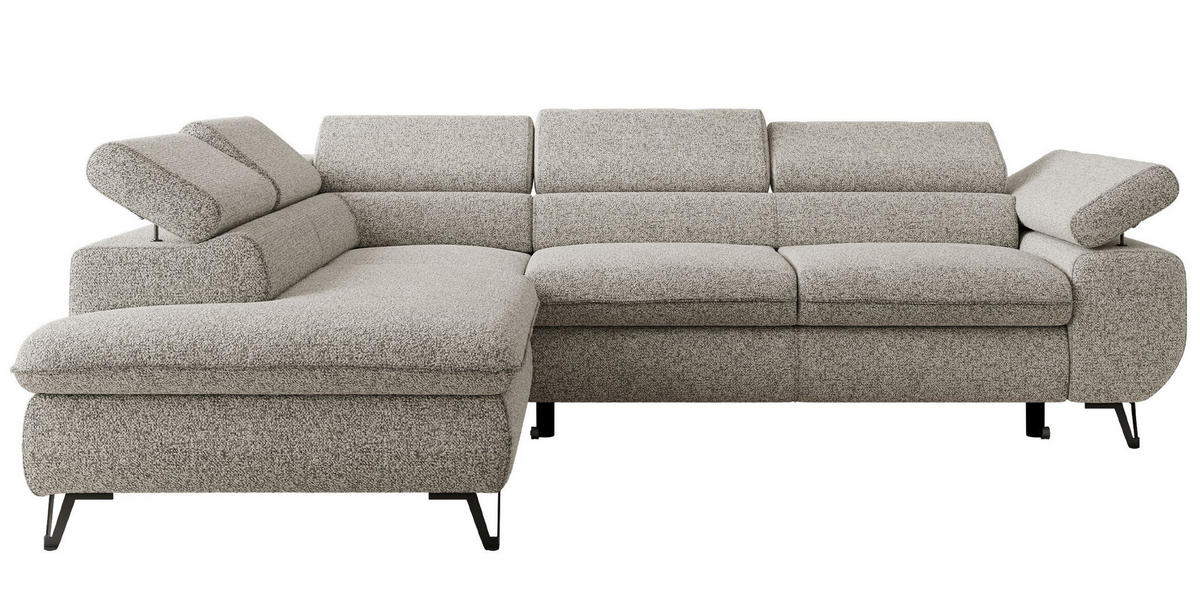 ECKSOFA PABLO L Hellgrau Struktur - Links Seite mit T25 Topper - Hellgrau/Schwarz, Textil/Metall (208/273cm) - MKS
