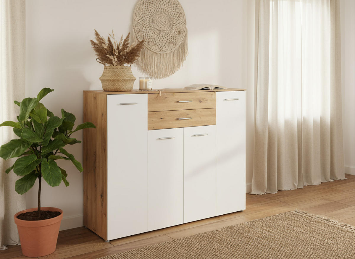 HIGHBOARD Kommode Prato - Silberfarben/Weiß, Holzwerkstoff/Kunststoff (156/123/39cm) - arthur berndt