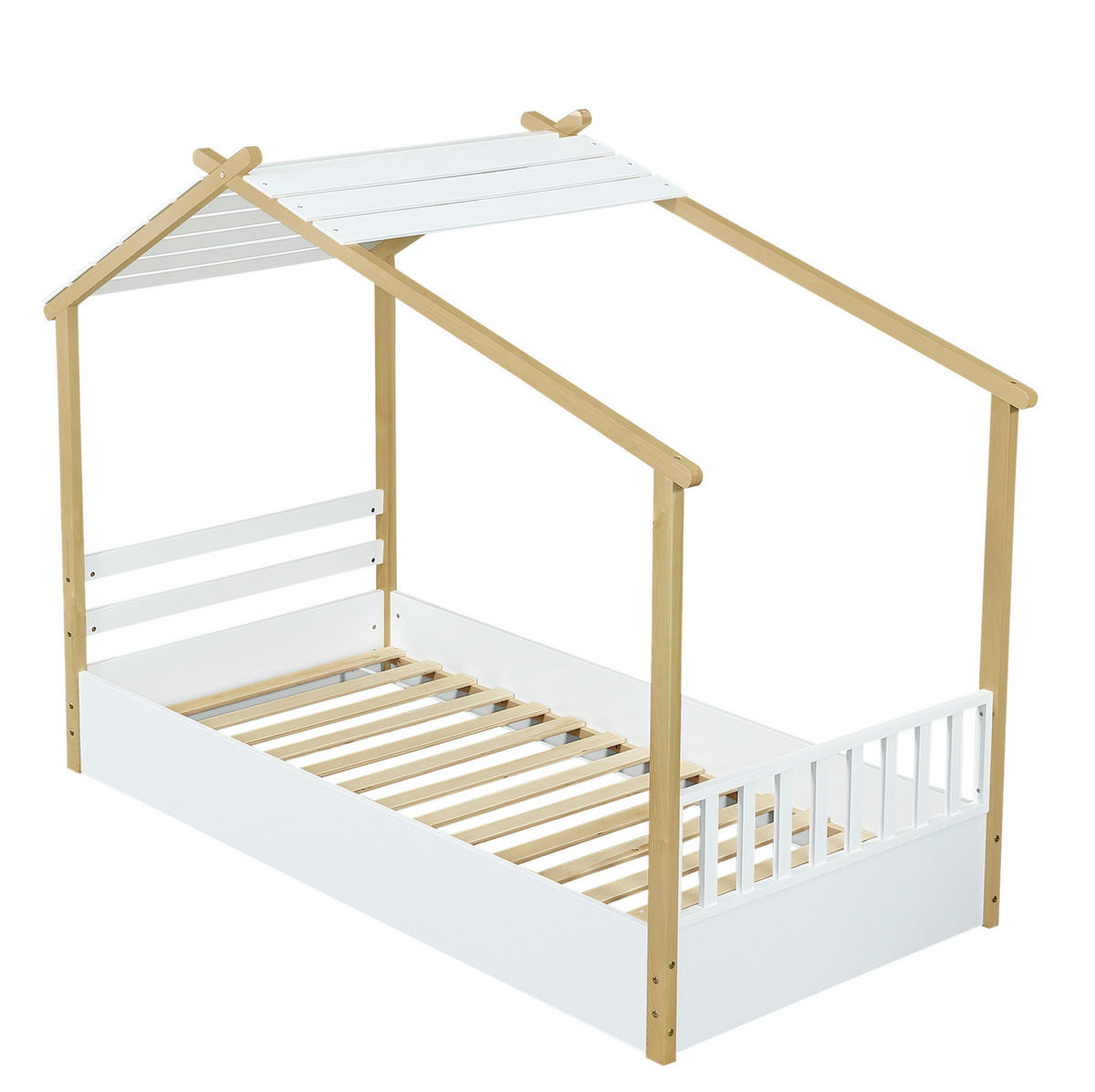 DOMČEKOVÁ posteľ 90/190 cm biela/prírodná so stabilným lamelovým roštom z borovice a MDF - biela, drevo (90/200cm) - OKWISH