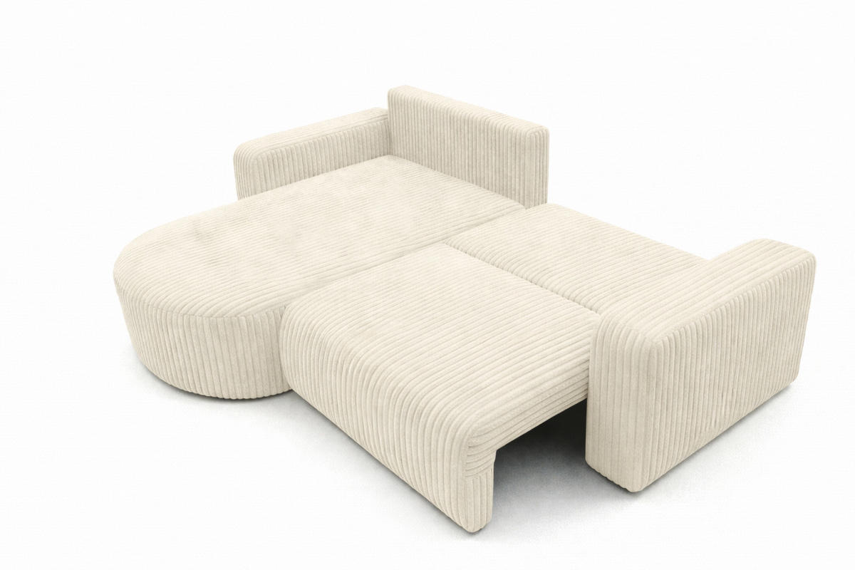 ECKSOFA Mit Schlaffunktion, Cordstoff Tilia, Ecru, Links, ROUND ONE - Ecru, Holz (244/175cm) - Kaiser Möbel