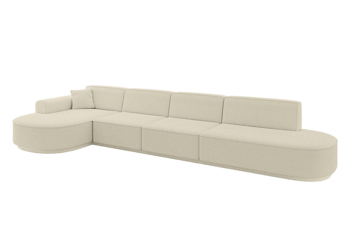 ECKSOFA Ottomane Links MARI-L3 - 402x163x81 cm Beige Bouclé - Beige/Schwarz, Holzwerkstoff/Kunststoff (165/406cm) - ALTDECOR
