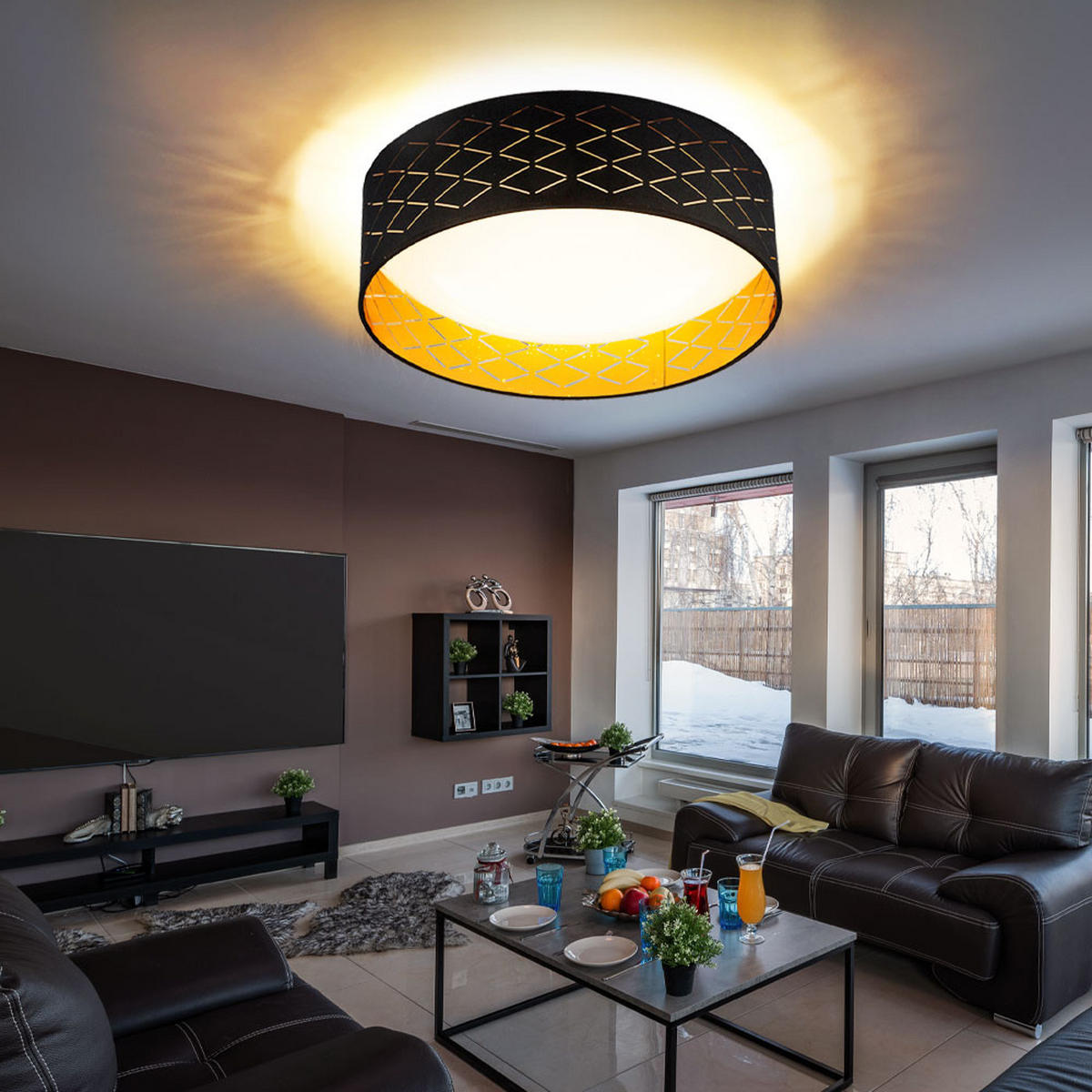 LED DECKENLEUCHTE Clarke schwarz gold - Schwarz, Metall (40/40/12cm) - Globo Lighting