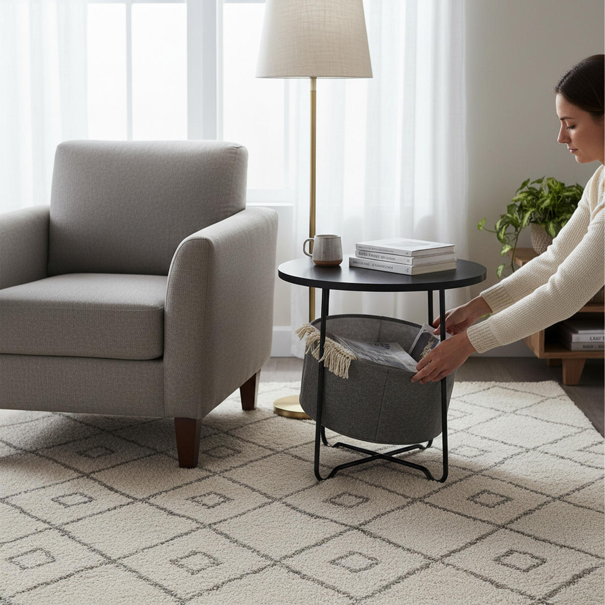 BEISTELLTISCH - Multicolor, Holzwerkstoff/Textil (45/45/50cm) - Relaxdays