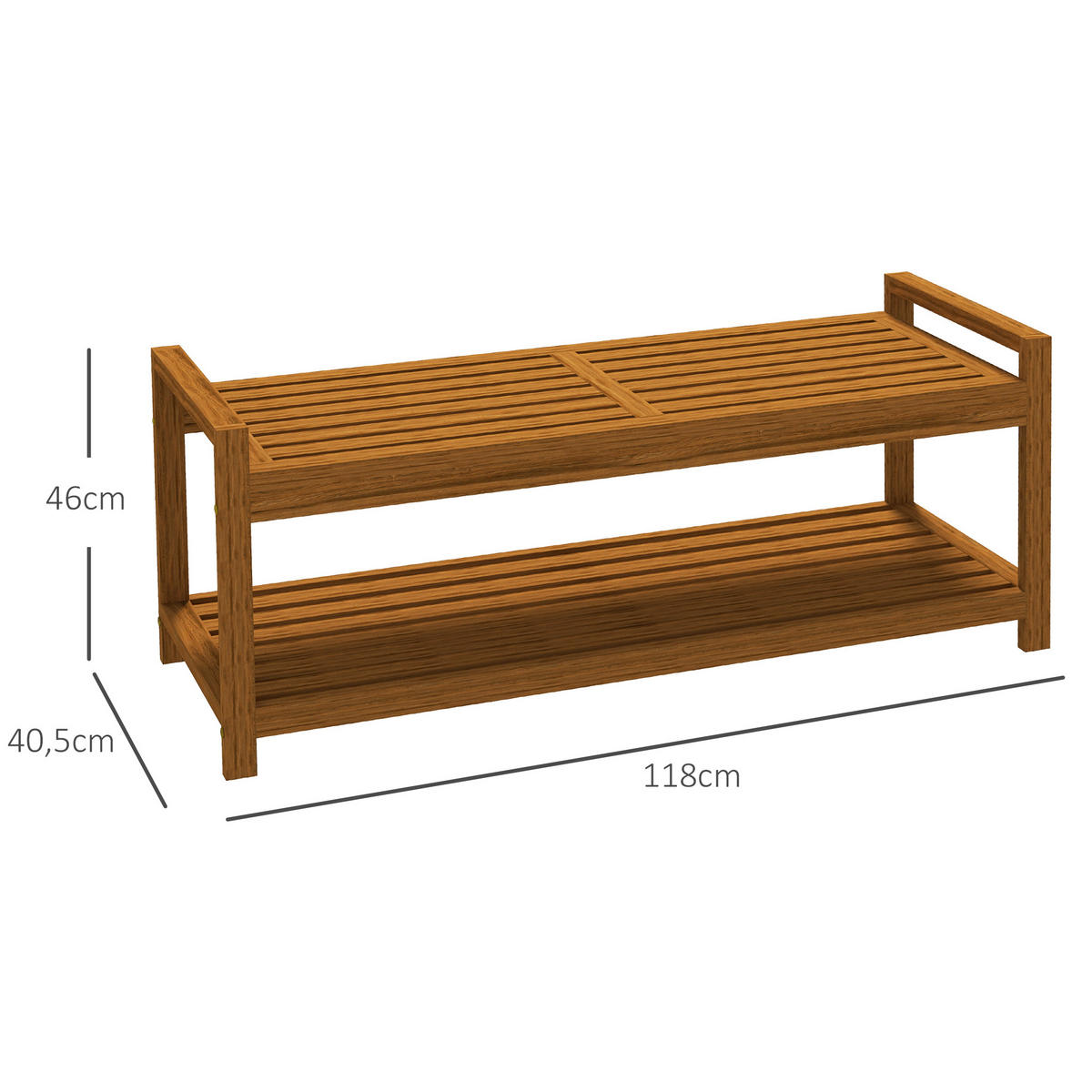 SCHUHBANK mit Armlehnen, Holzbank mit Schuhablage, für 2 Personen, Holz, Teak - Teakfarben, Holz (40.5/46/118cm) - Outsunny