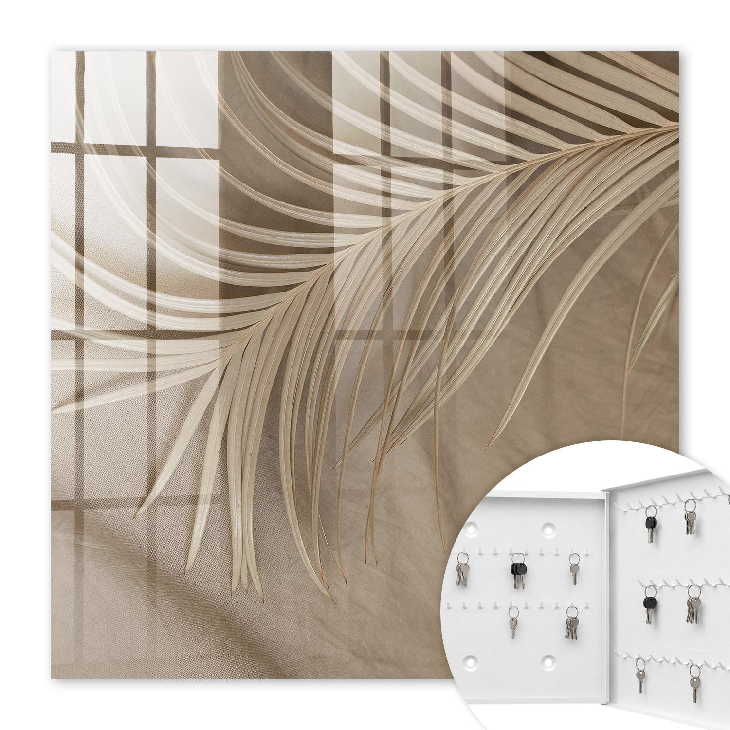 SCHLÜSSELBOX Weiß 30x30 cm – Türöffnung nach rechts - Natürliche Eleganz - Beige, Metall (30/30/5cm) - TULUP
