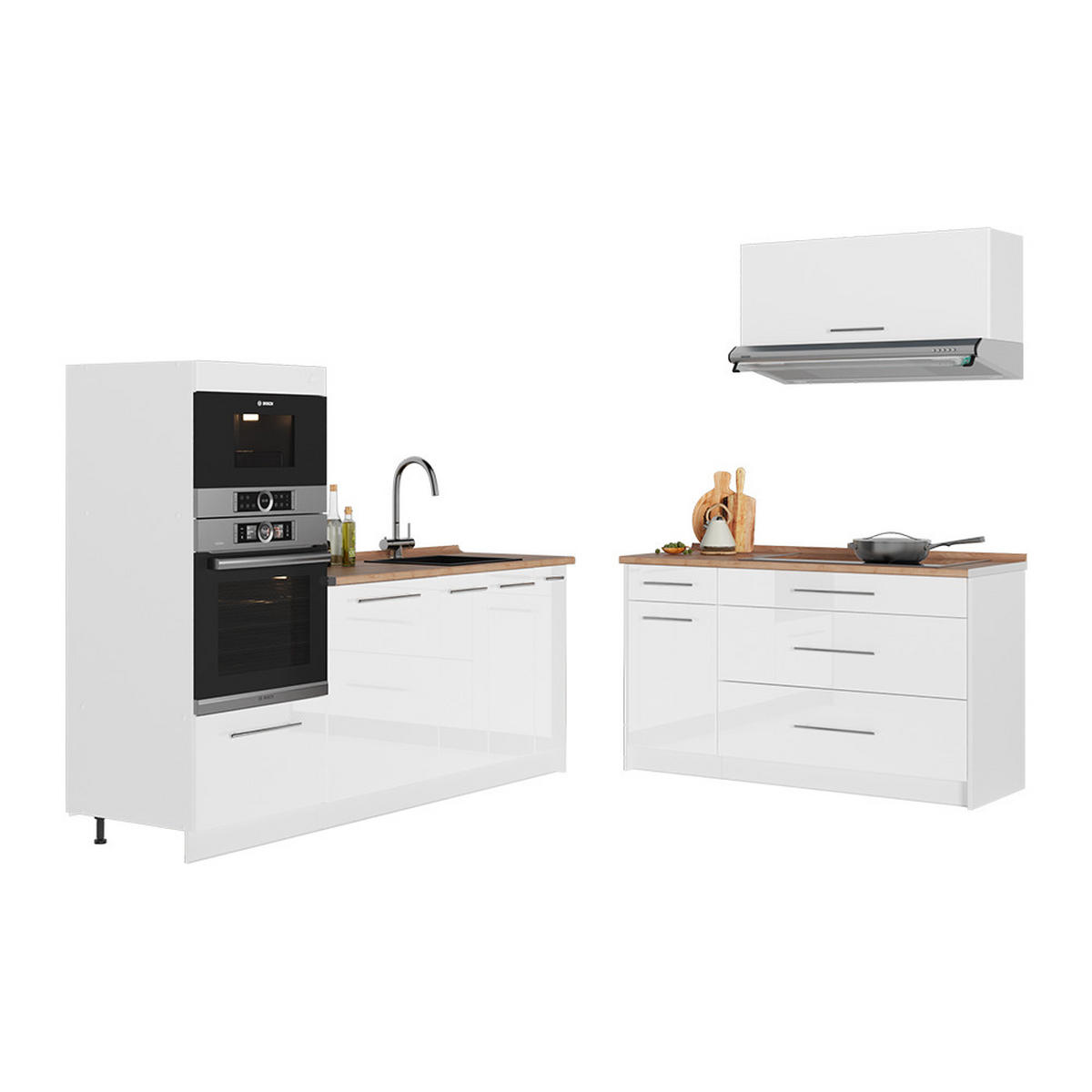 KUCHYŇA Fame-Line, Biely vysoký lesk/biely, 340 cm, AP Oak - biela/biela s vysokým leskom, kompozitné drevo (340/153.6/60cm) - Vicco