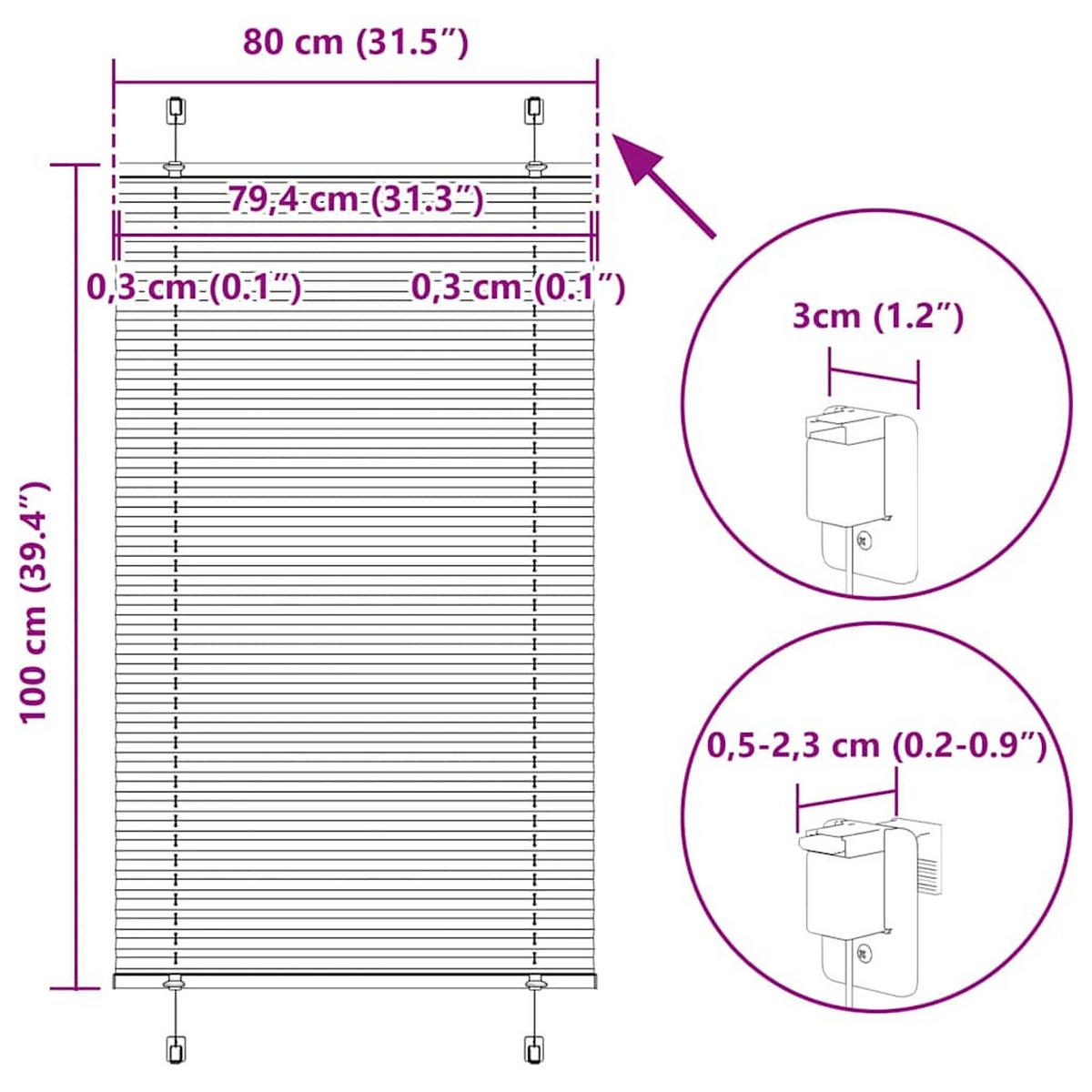 PLISSEE 80/100 cm Stoffbreite 79,4 cm aus Polyester Anthrazit - Anthrazit, Textil (80/100cm) - vidaXL