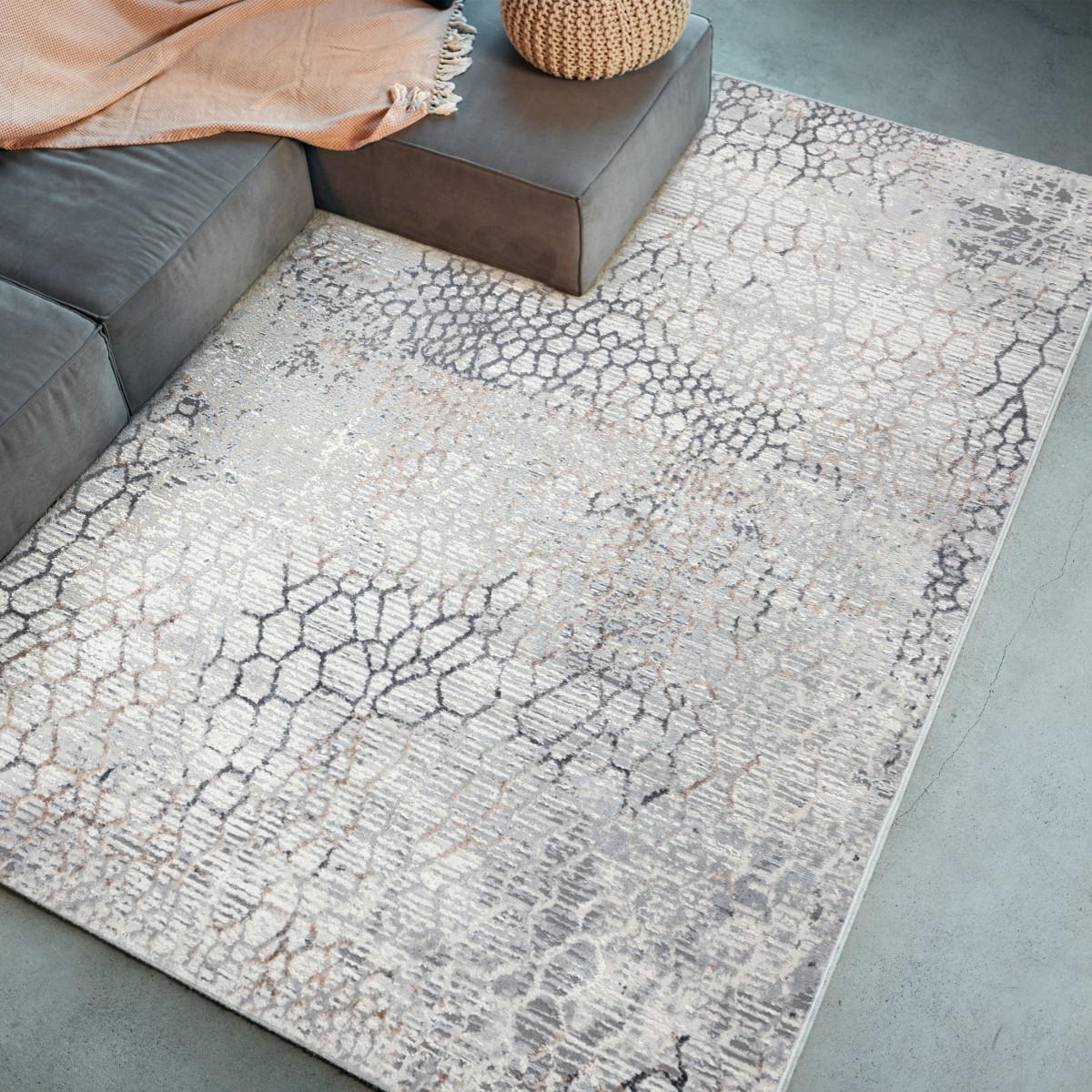 KOBEREC béžový krémový abstraktný - 160 x 220 cm - piesková/krémová, textil (160/220cm) - Mazovia