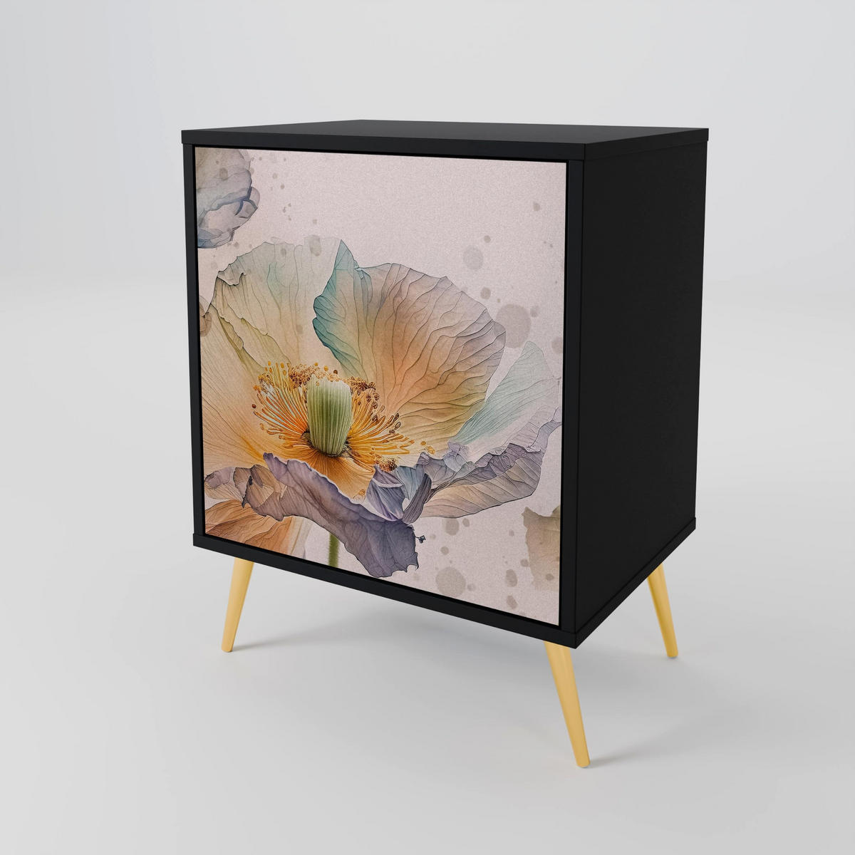 SIDEBOARD SOFTEN POPPY, Schwarz, 57,5x42x67,5 cm, Schwarze Metall-Rahmenfüße - Multicolor/Schwarz, Holzwerkstoff/Metall (57.5/67.5/42cm) - SpaceRebels