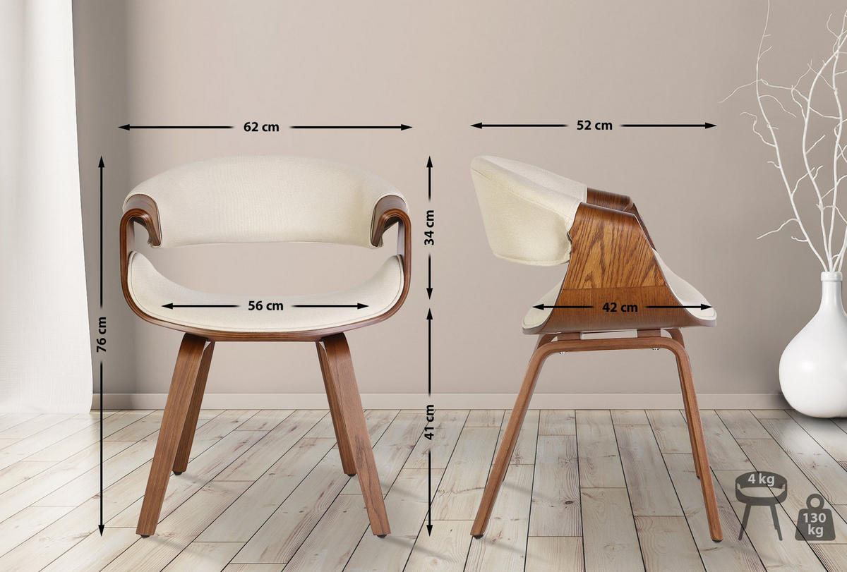 STUHL Stoff Creme - Eukalyptusholzfarben/Creme, Holz/Textil (62/76/52cm) - CLP