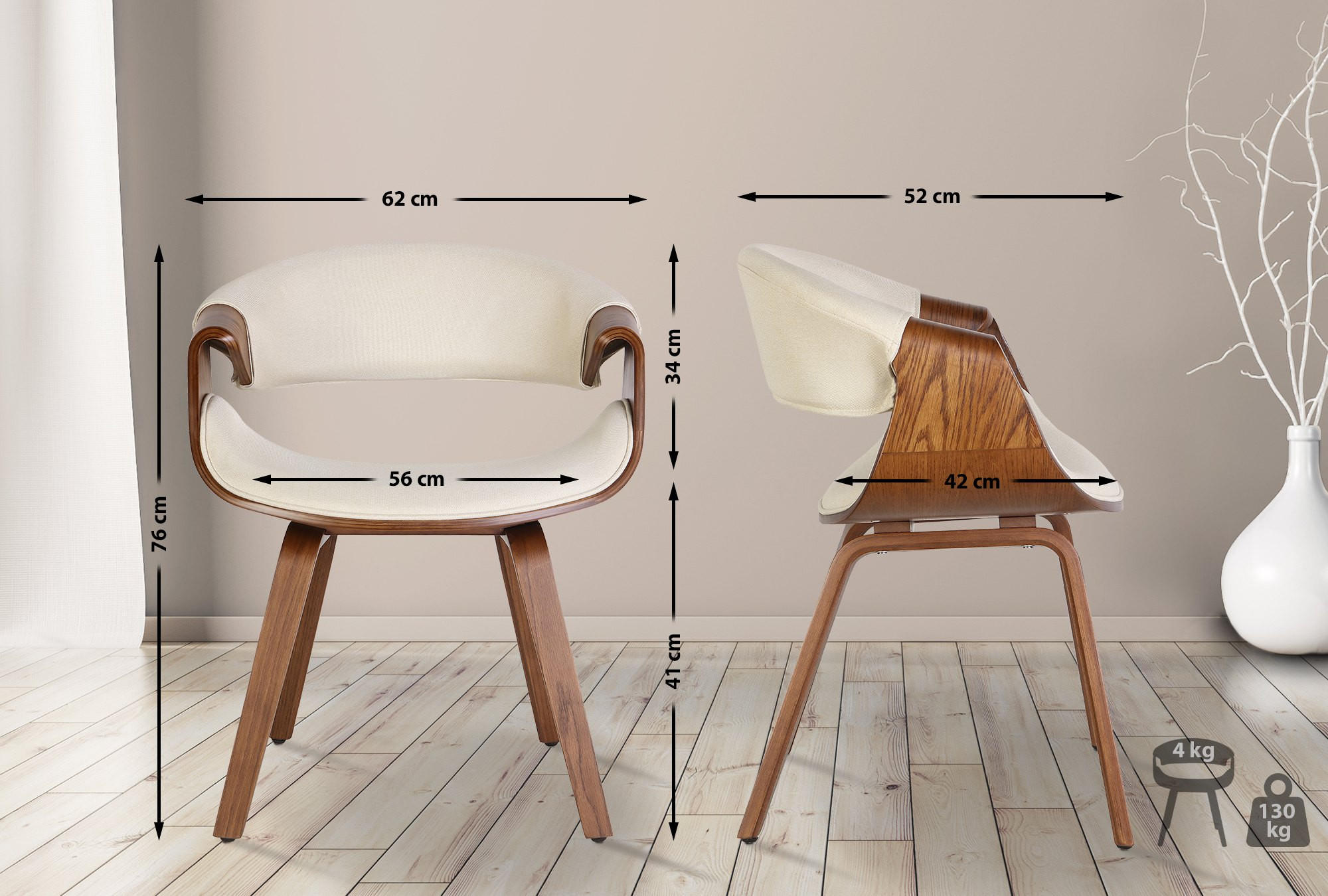 Thumbnail - CLP Stuhl, Creme, Eiche, Textil, 62x76x52 cm, Esszimmer, Stühle, Esszimmerstühle, Vierfußstühle