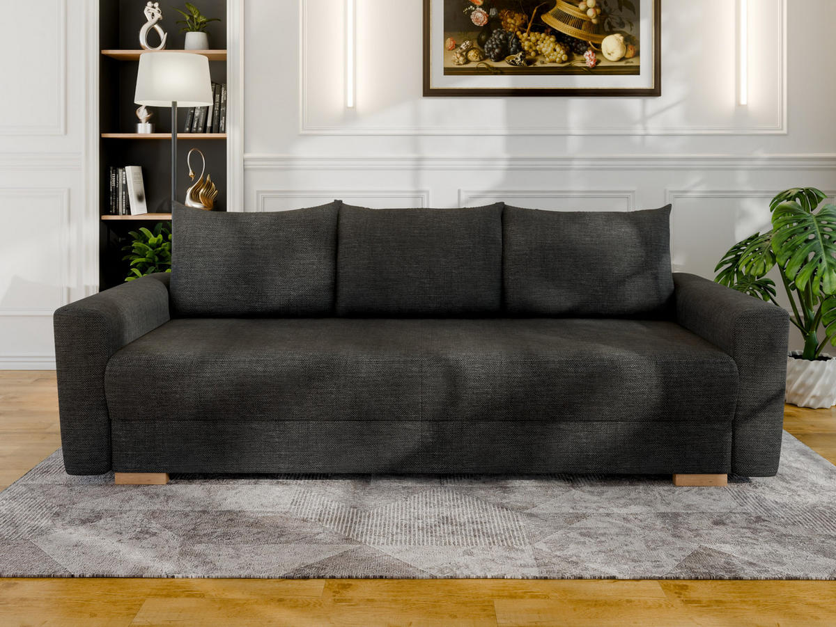 3-SITZER-SCHLAFSOFA ELMA mit Bettfunktion, anthrazit - Anthrazit, Holz (92.5/79/230cm) - Panda Möbel