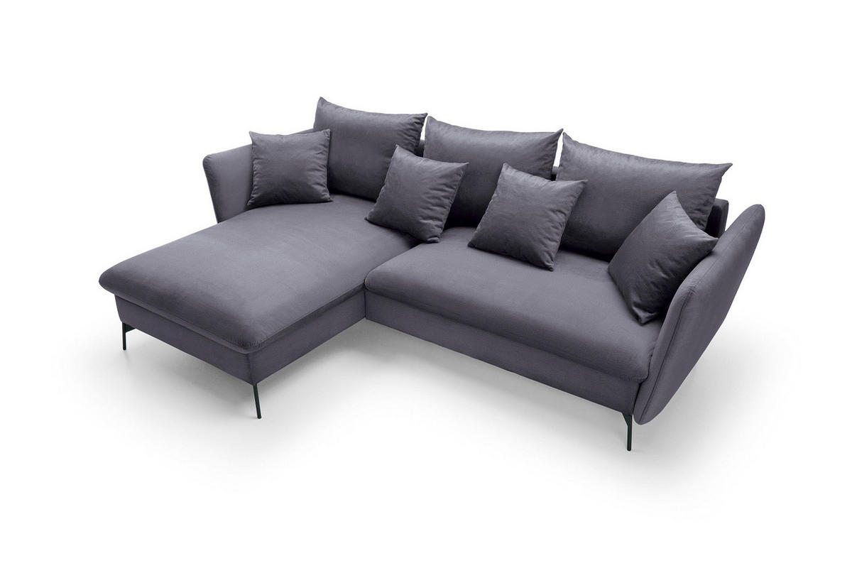 ECKSOFA FERRO Grau Velours-Stoff mit Schlaffunktion - Grau, Holz (258/167cm) - MASSENO