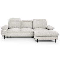 ECKSCHLAFSOFA Sora Mini mit verstellbaren Kopfstützen und Schlaffunktion, Chenille-Stoff, Beige, Rechts - Beige/Schwarz, Textil (190/285cm) - Beautysofa