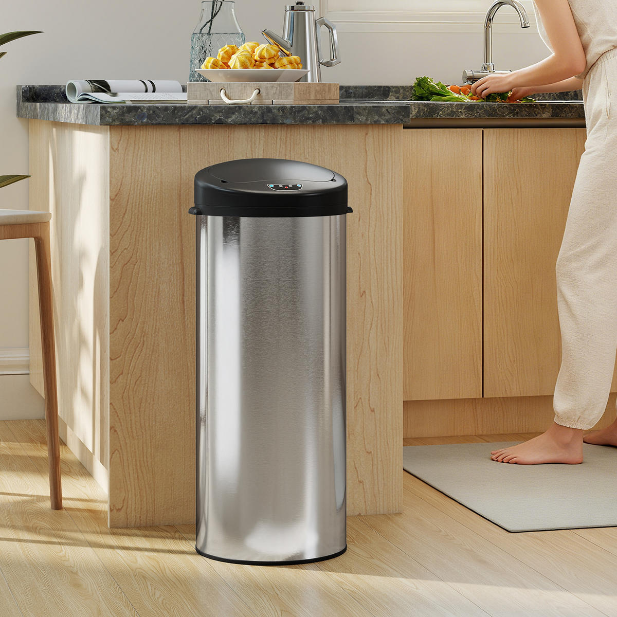 SENSOR-MÜLLEIMER Edelstahl Kunststoff Silber - Silberfarben, Metall (30/78.5/32cm) - HOMCOM