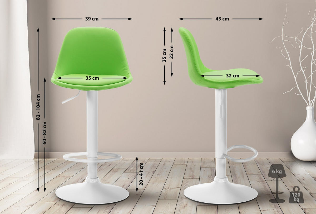 BARHOCKER Lederlook grün - Weiß/Grün, Textil/Metall (39/82/43cm) - CLP