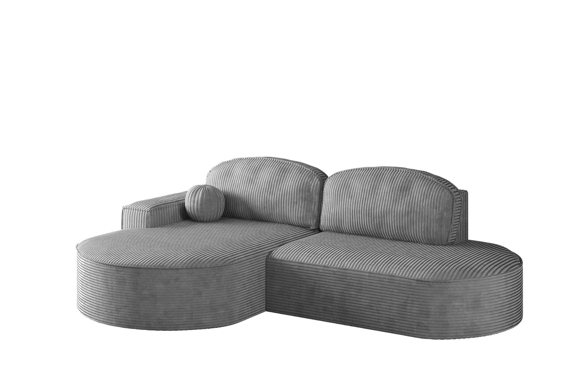 ECKSOFA mit Schlaffunktion und Bettkasten Modena Runden stoff Poso Silber Links - Silberfarben, Holz/Textil (179/278cm) - Kaiser Möbel