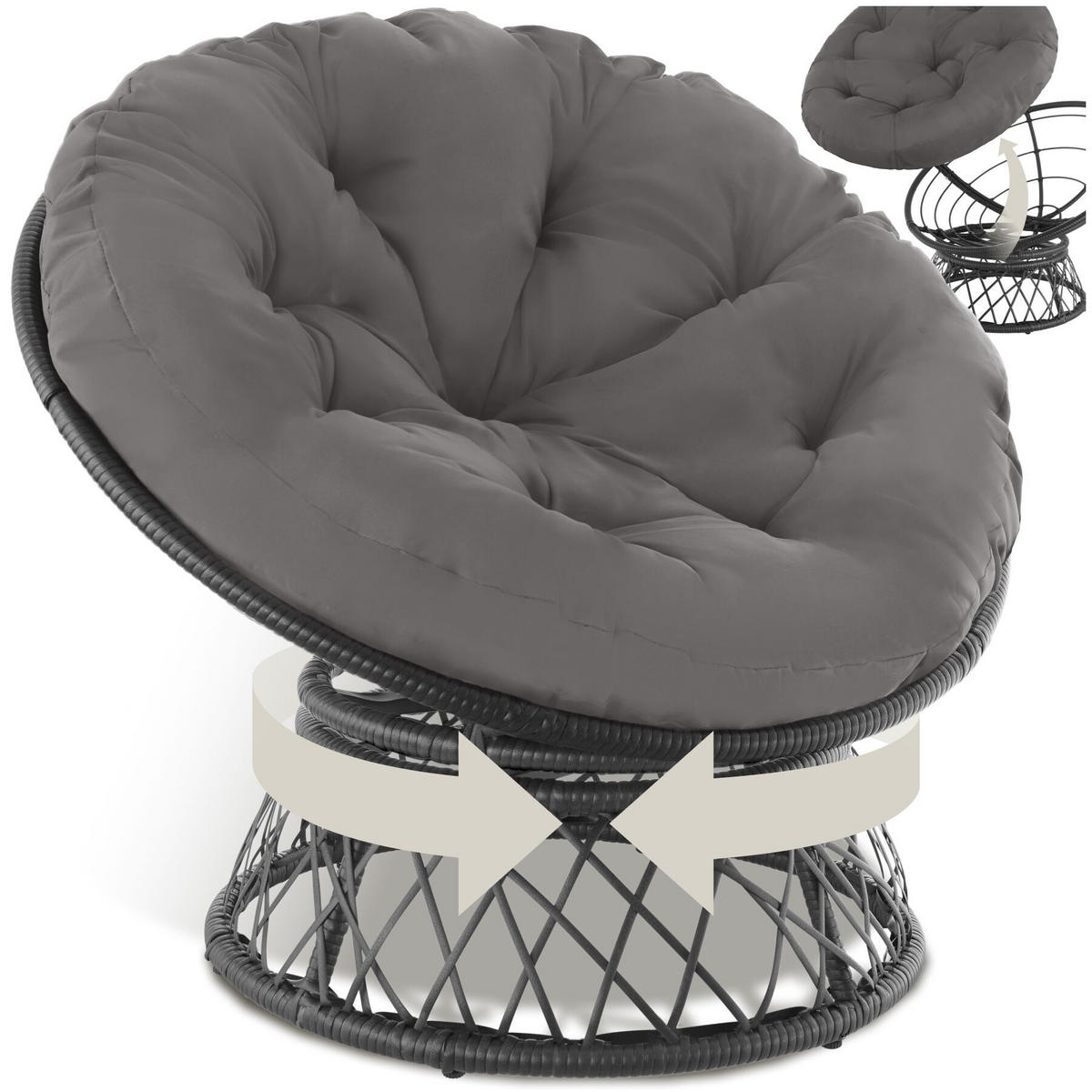 RATTANSESSEL Gargano, 92 x 80 x 80,5 cm, schwarz - Schwarz, Kunststoff (80/80.5/92cm) - tectake
