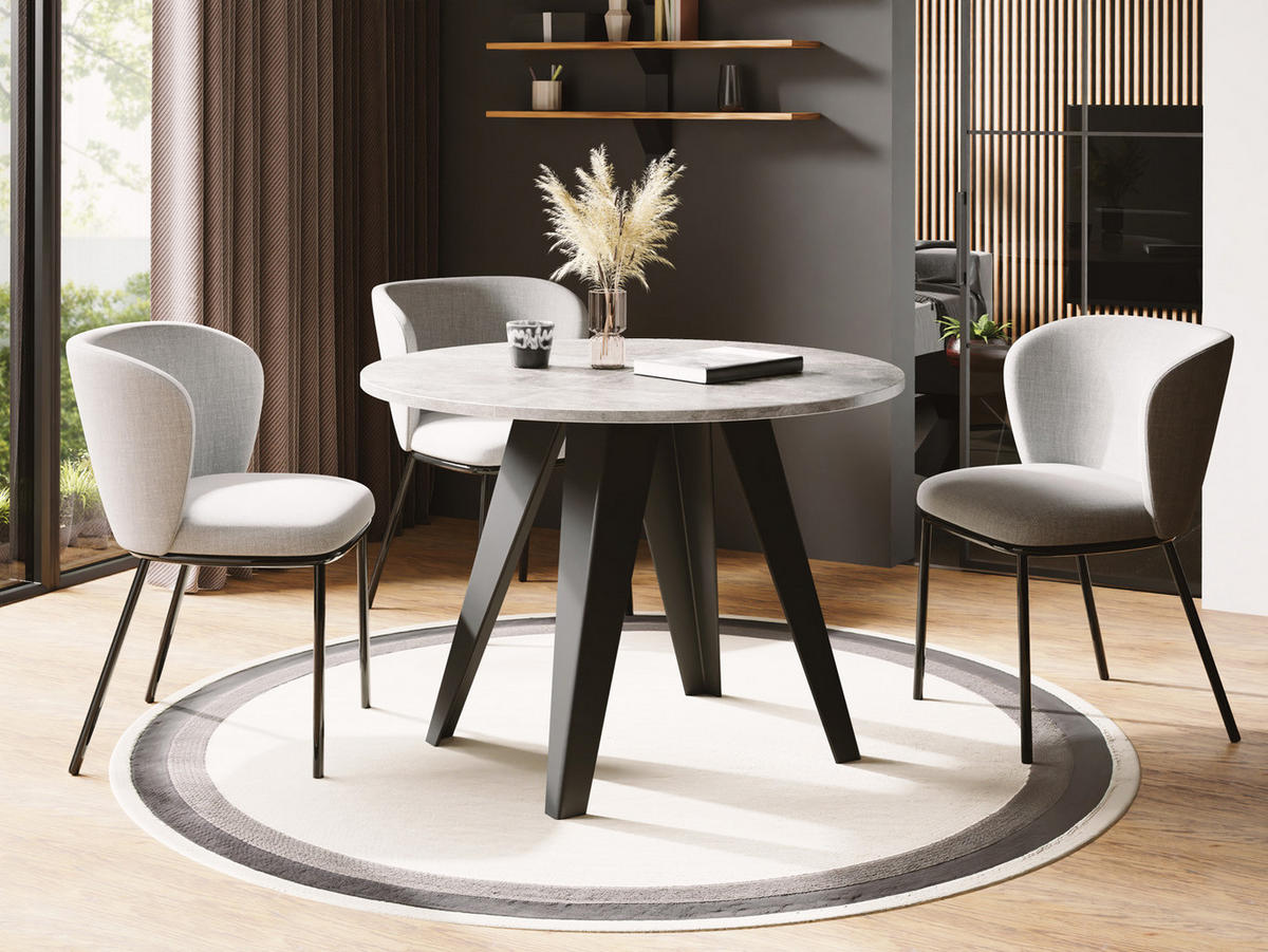 ESSTISCH Glory runder ausziehbarer, Grauer Beton 100-140/100/76 cm - Hellgrau/Schwarz, Holzwerkstoff/Metall (100/100/76cm) - WFL GROUP