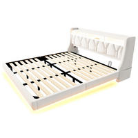 POLSTERBETT 180/200 cm DE-01666, in Beige, mit Klappkopfteil, Steckdose und LED-Beleuchtung - Beige, Holzwerkstoff (180/200cm) - ComfortXL