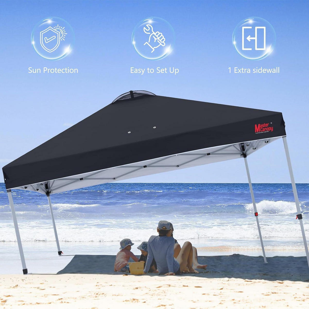 FALTPAVILLON 3 x 3 m mit Seitenwand Schwarz - Schwarz, Textil (304.8/266.7/304.8cm)