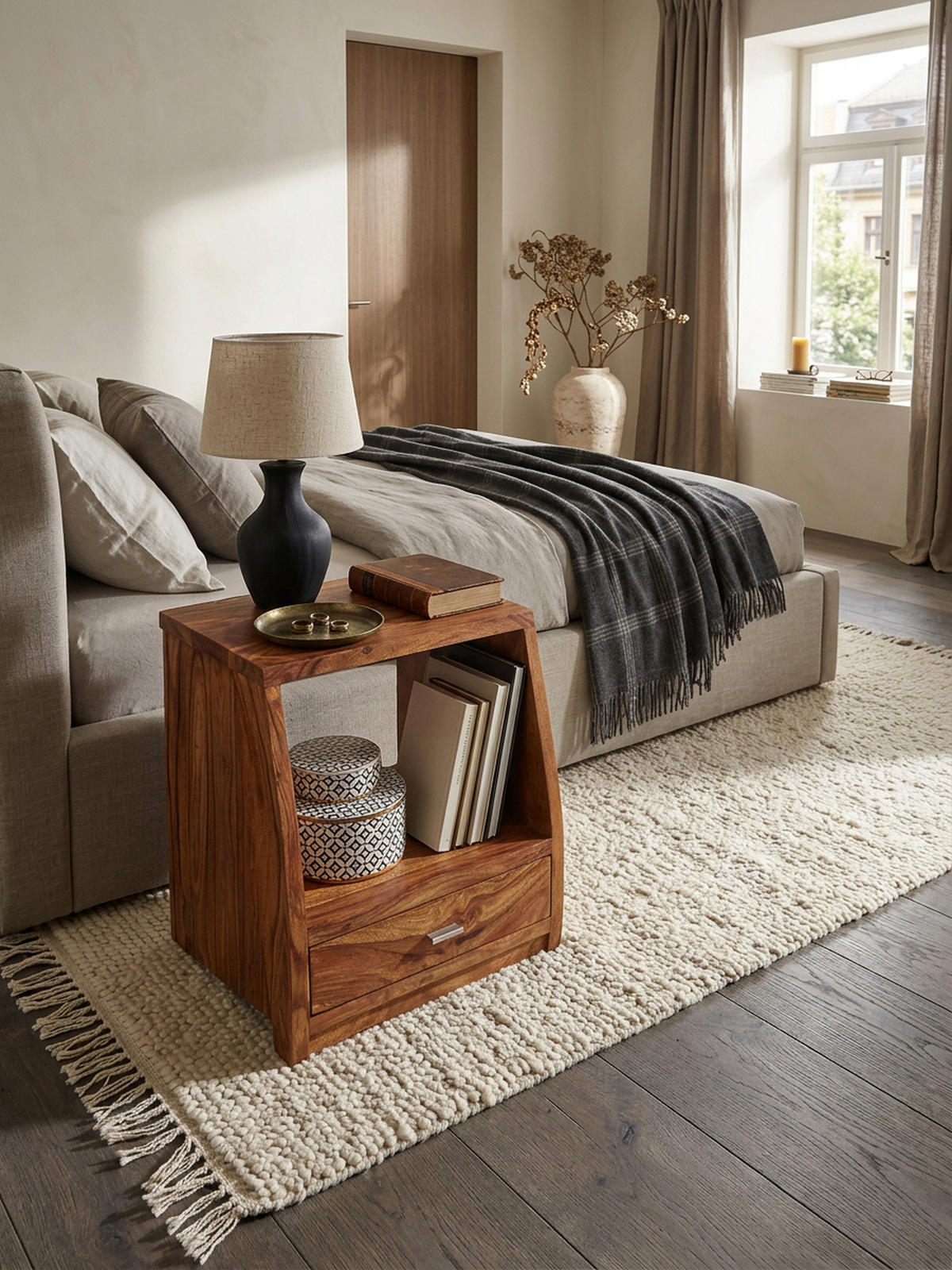 NACHTTISCH – Massivholz, Schublade & Ablage, Landhausstil - Braun, Holz/Metall (45/53/40cm) - KADIMA DESIGN