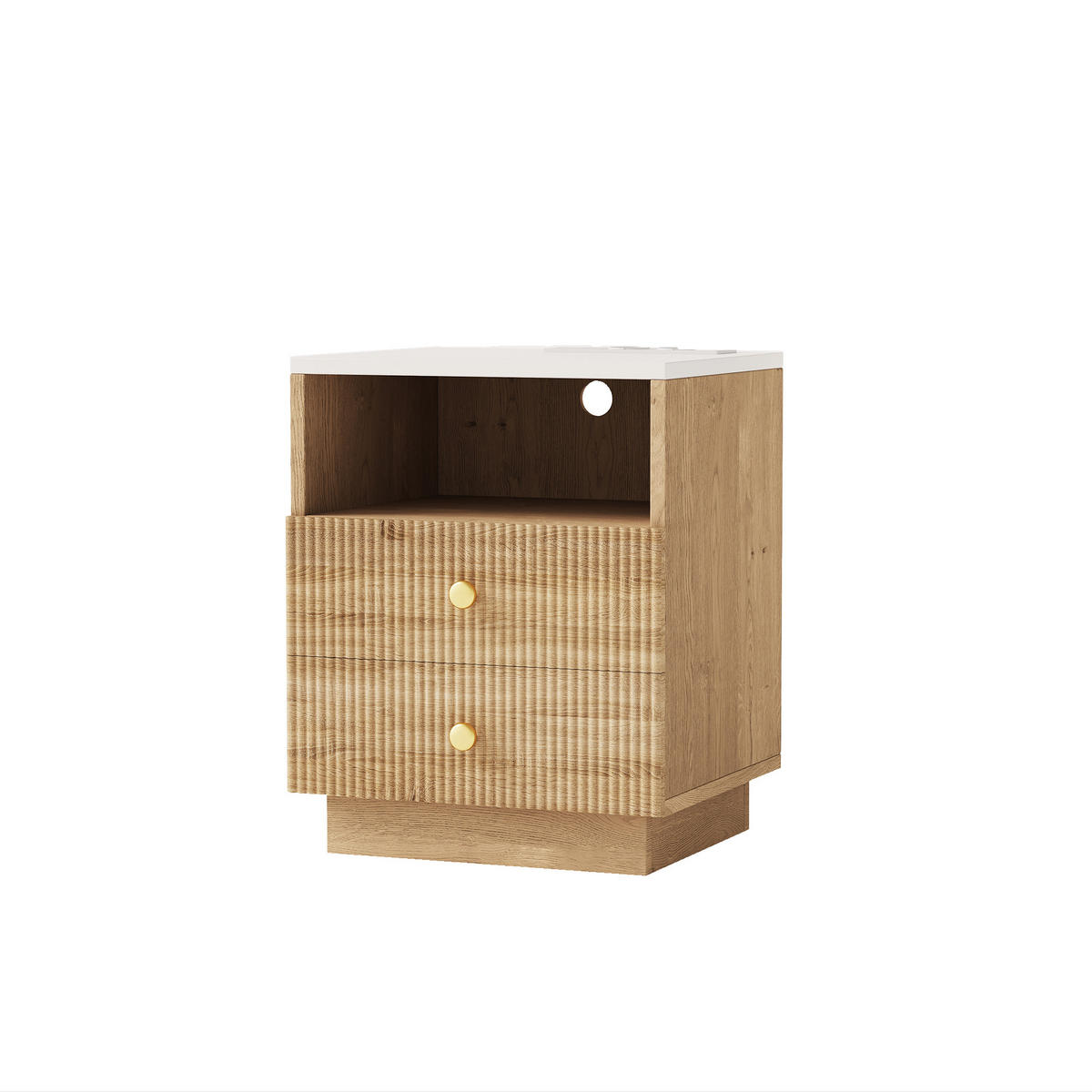 NACHTTISCH 2er Set a Holz mit LED,Ladestation,Naturfarben - Naturfarben, Holz (44/57/38cm) - PARAFTA HOME