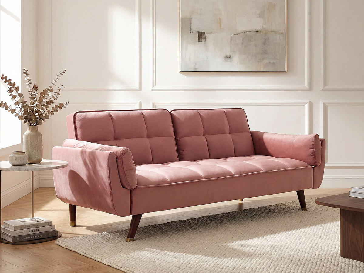 SCHLAFSOFA - 3 Personen - Samt, Stoff - Rosa - - Pink, Textil (211/82/90cm) - Vente-Unique