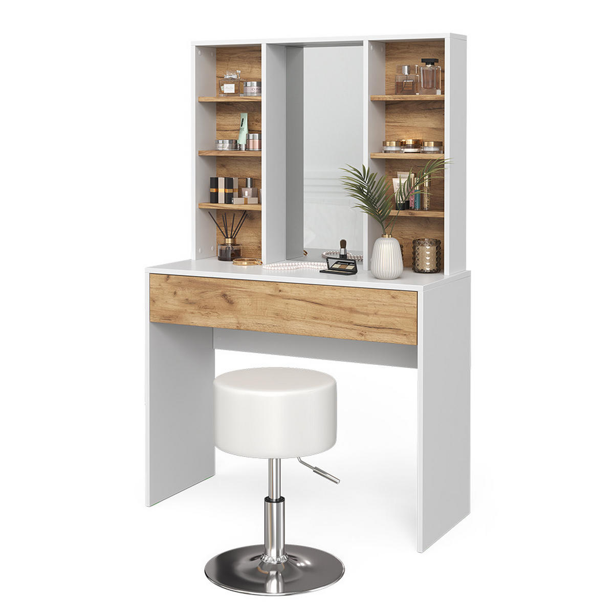SCHMINKTISCH Alexa Goldkraft Eiche/Weiß 93 cm mit Hocker - Honigeiche/Weiß, Holzwerkstoff (93/147/40cm) - Vicco