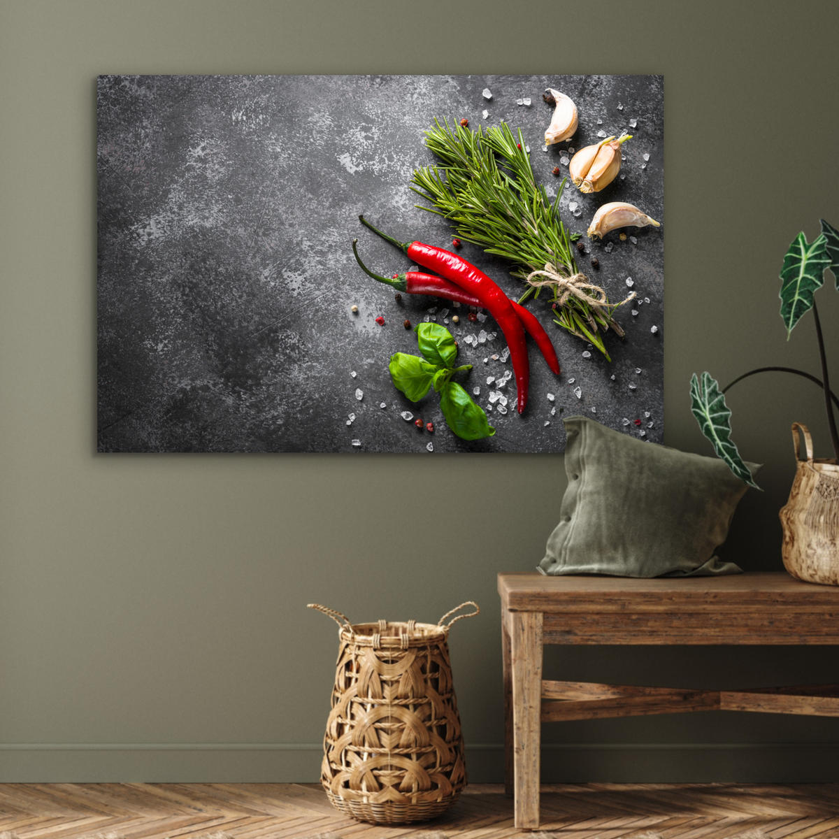 METALLBILD Pfeffer - Kräuter - Gewürze - Beton 90x60 cm - Dunkelgrau, Metall (90/60cm) - MuchoWow