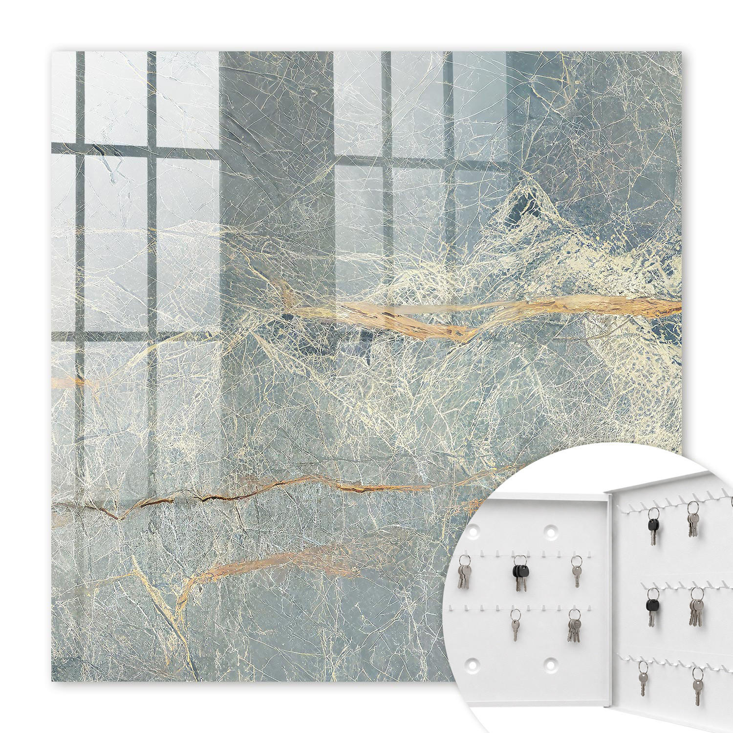 SCHLÜSSELBOX Weiß 30x30 cm – Türöffnung nach rechts - Marmorstruktur - Grau, Metall (30/30/5cm) - TULUP