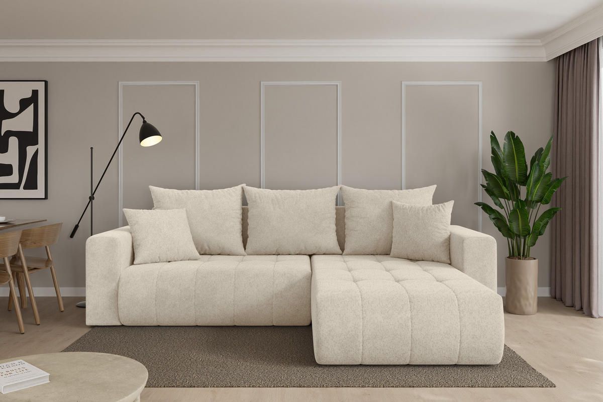 ROHOVÁ SEDAČKA s funkcí spaní, otoman vpravo MILA-L 277x194x86 krémová velur - černá/krémová, kompozitní dřevo/textil (277/194cm) - ALTDECOR