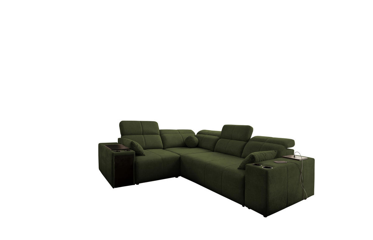 ECKSOFA Mit Schlaffunktion USB Und Verstellbarer Rückenlehne Mindy II Dunkelgrün Links - Dunkelgrün, Holz/Textil (219/288cm) - Kaiser Möbel