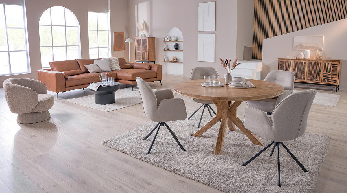 MASSIVER ESSTISCH - Massivholz - Akazie Braun - Akaziefarben, Akazienholz/Holz (140/140/76cm) - home24