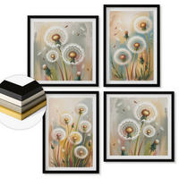 WANDBILDER 4er-Set - 50x50 cm & 40x60 cm Schwarzer Rahmen - Löwenzahnblüten, pastellfarbene Gräser - Schwarz, Kunststoff (50/50cm) - ArtPrintCave