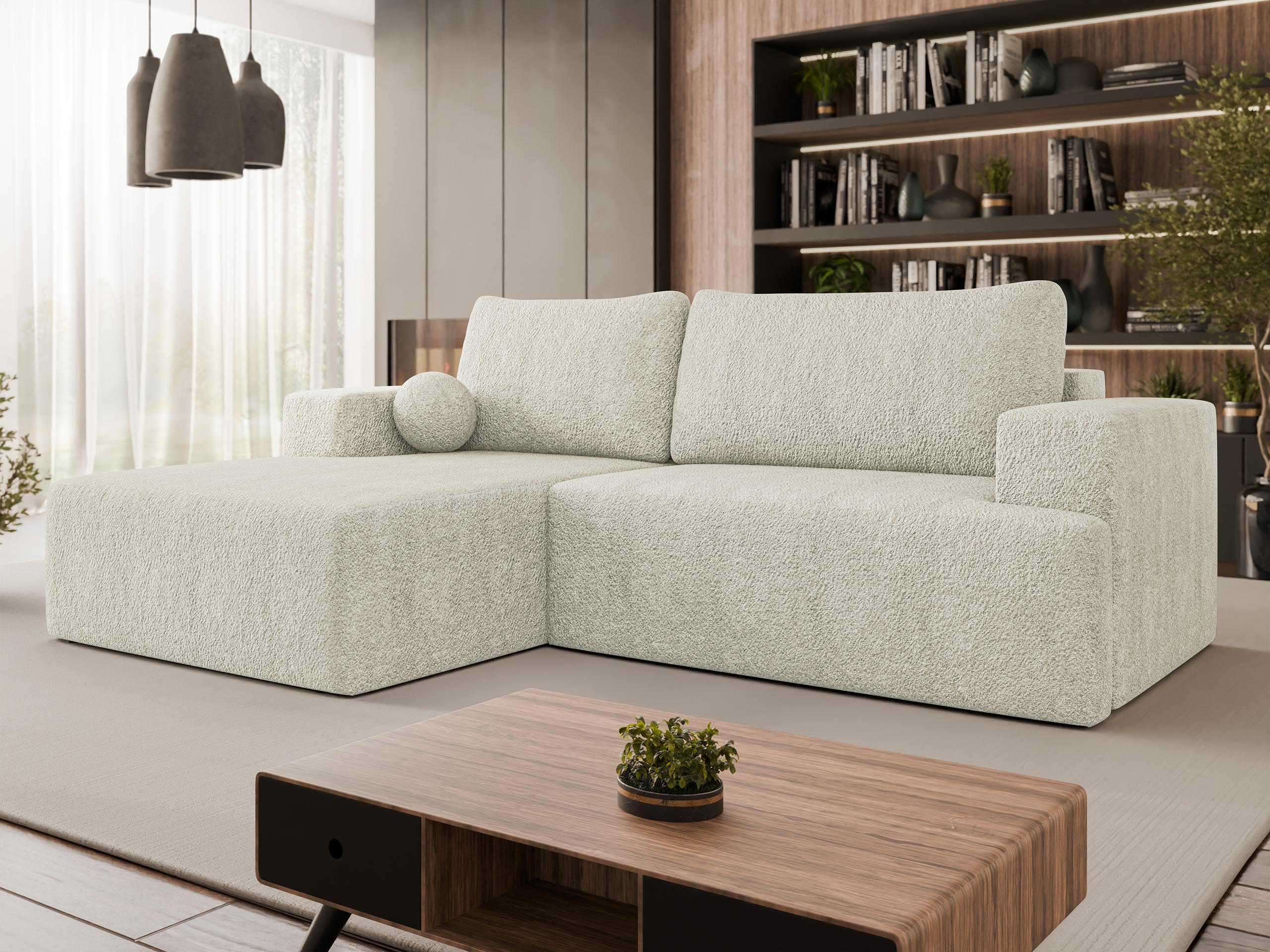 ECKSOFA Mivo, Seite: Links - Schwarz/Naturfarben, Holz/Kunststoff (266/163cm) - MIRJAN24
