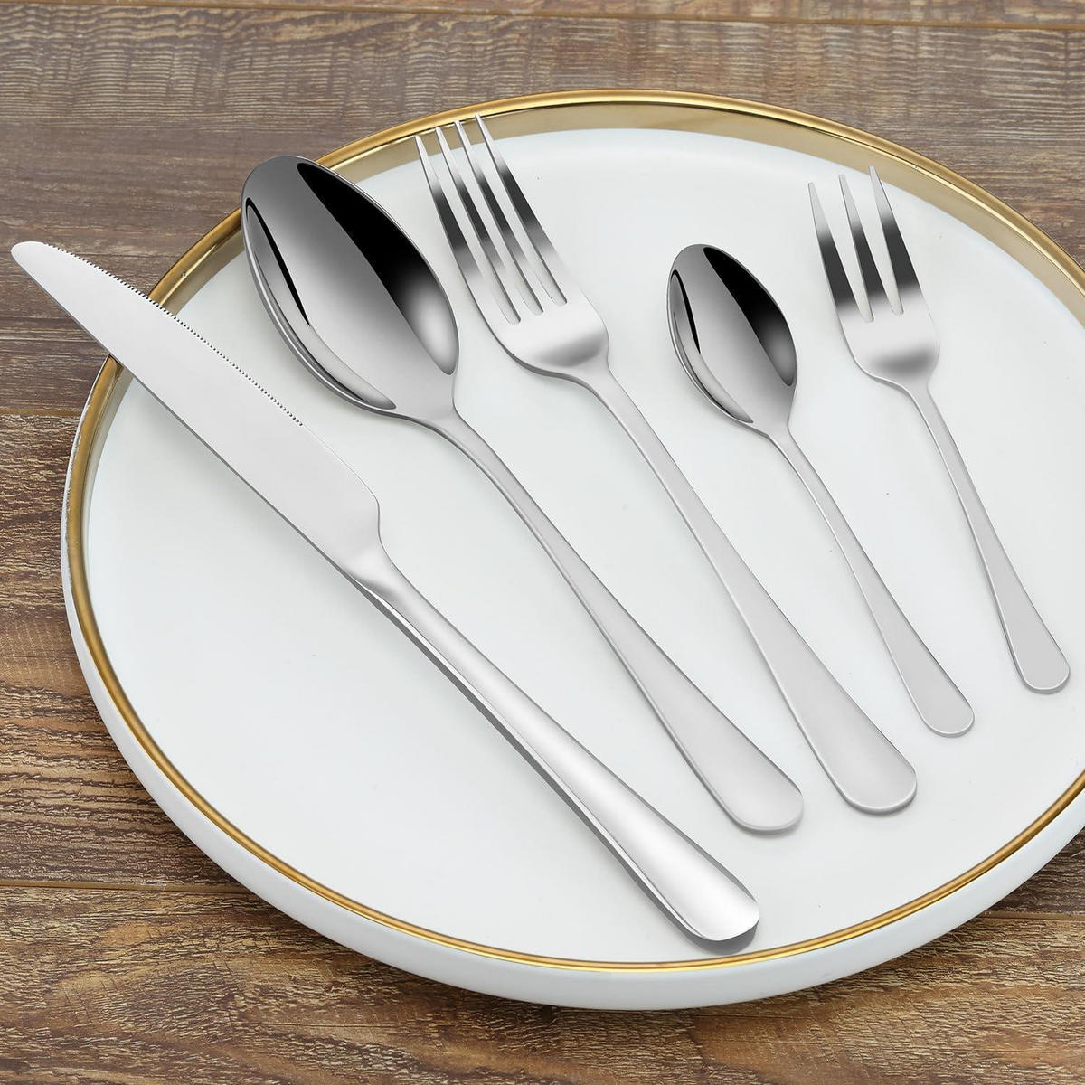 BESTECKSET 30-teilig für 6 Personen Edelstahl spülmaschinenfest - Silberfarben, Metall