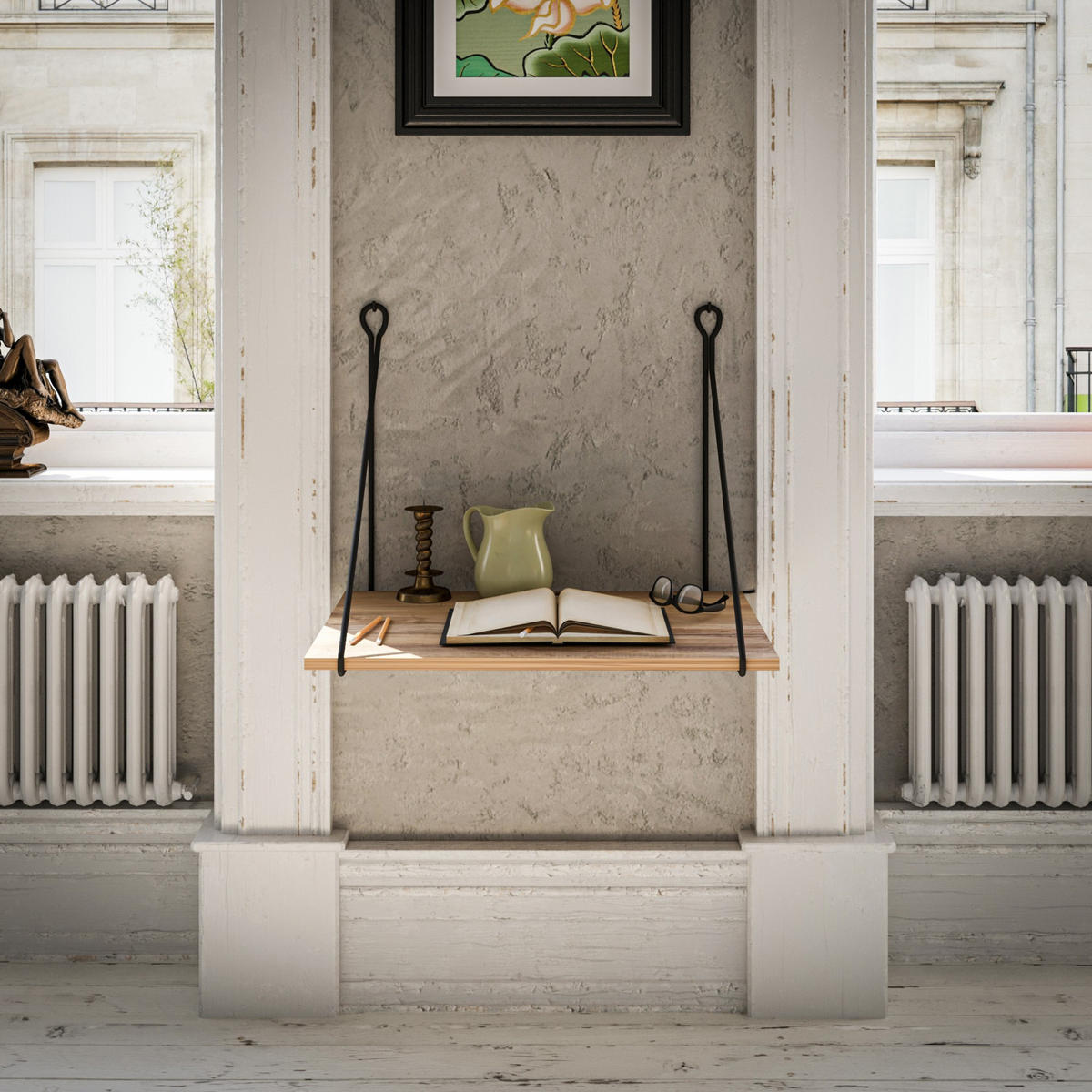 WANDSCHREIBTISCH Andøy - Schwarz/Braun, Holzwerkstoff (54/70/50cm) - [en.casa]