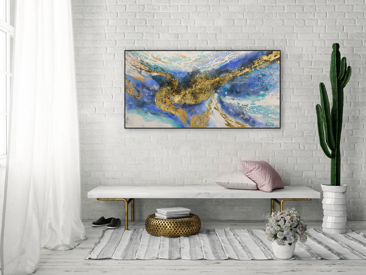 ACRYLBILD HANDGEMALT 120/60 cm - Blau/Goldfarben, Holz/Textil (120/60cm) - KUNSTLOFT