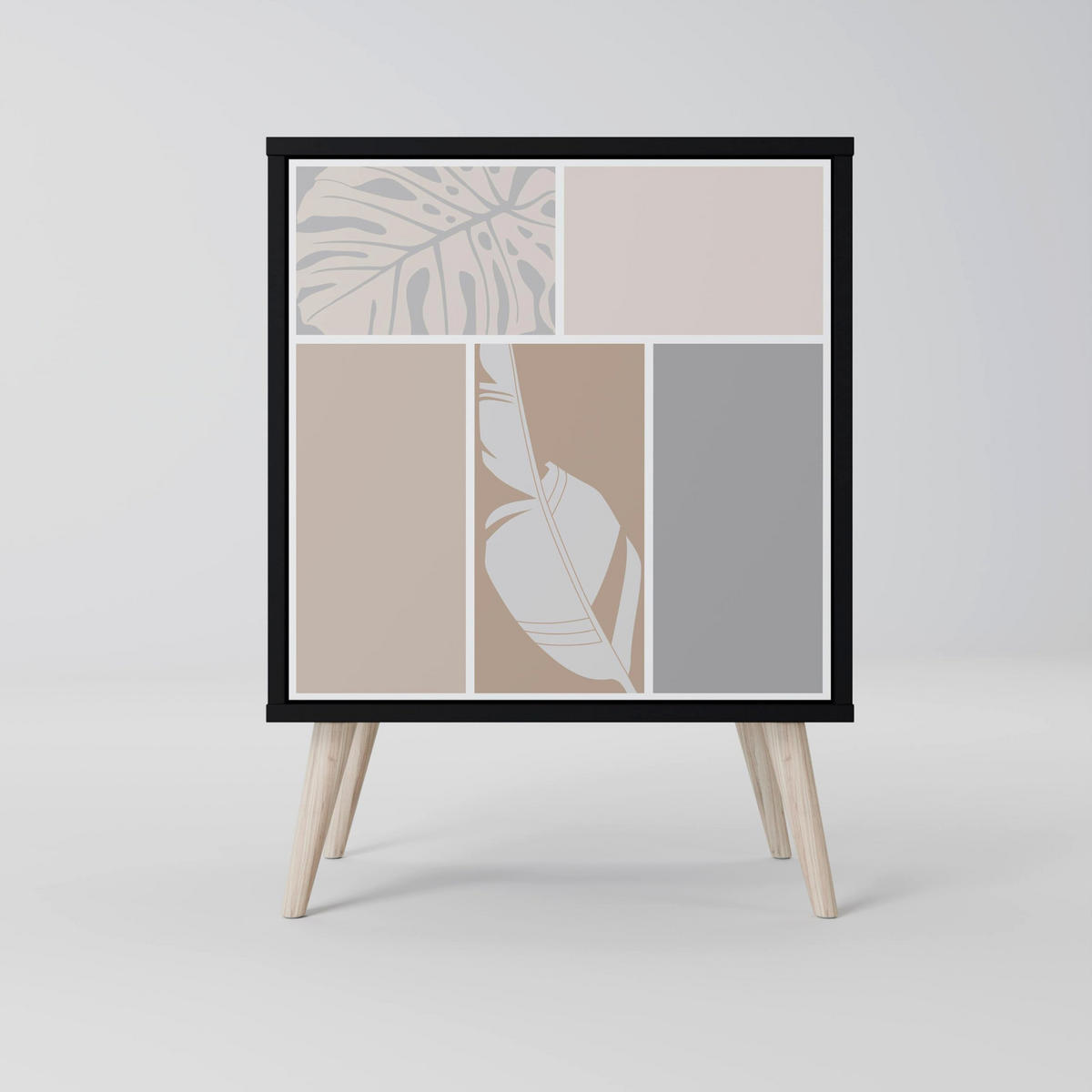 SIDEBOARD TROPICAL SHAPES, Schwarz, 57,5x42x72,5 cm, Schwarze Metallfüße - Multicolor/Schwarz, Holzwerkstoff/Metall (57.5/72.5/42cm) - SpaceRebels
