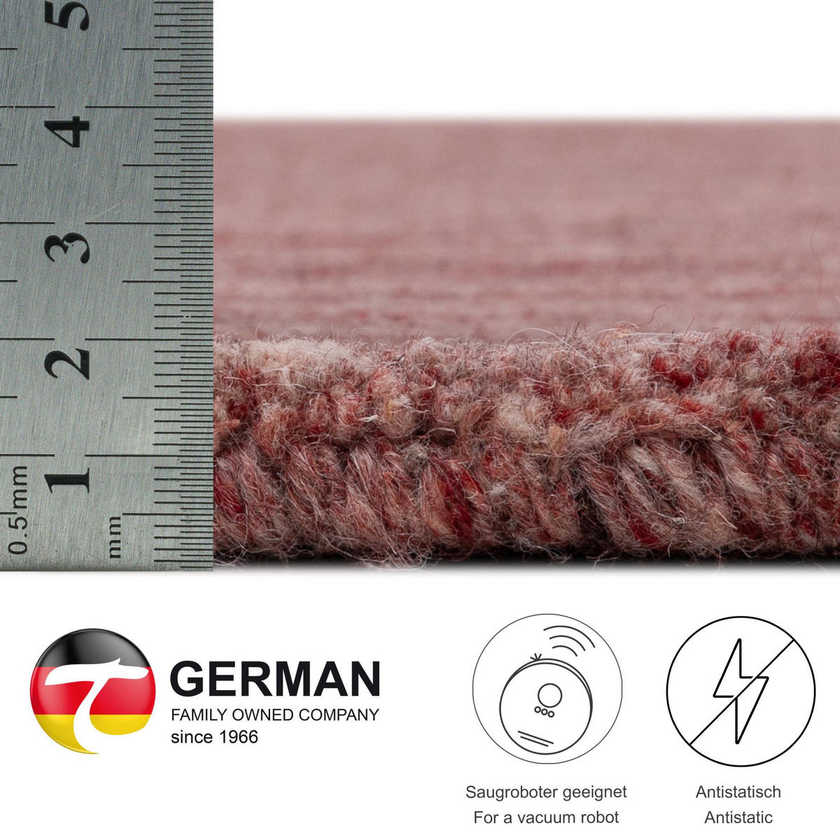 HANDWEBTEPPICH Pure 250x300 cm - Rot, Textil (250/300cm) - THEKO