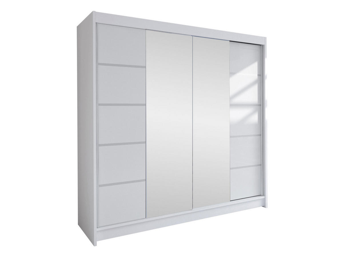 SCHWEBETÜRENSCHRANK Talin V - Silberfarben/Weiß, Holzwerkstoff/Metall (180/215/58cm) - MIRJAN24