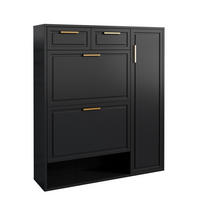 SCHUHSCHRANK in Schwarz Schuhkommode mit verstellbaren Regalen goldenen Griffen Schubladen Klapptüren , B95/T24/H107cm - Schwarz, Holzwerkstoff (95/107/24cm) - STILVORA