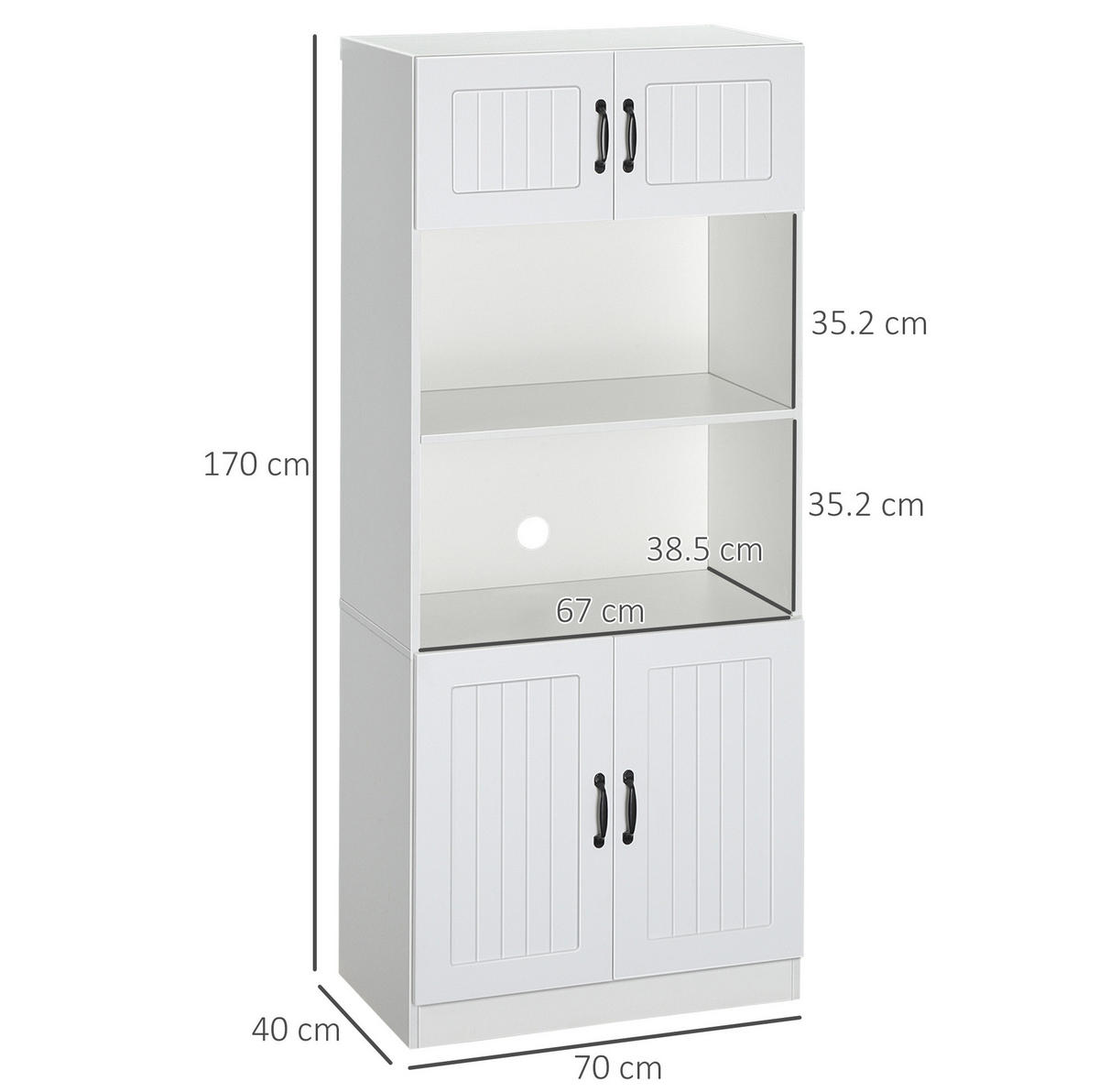 HIGHBOARD 70/40/170 cm in Weiß – mit 4 Türen und offener Gerätnische - Weiß, Holzwerkstoff (70/170/40cm) - BEAOK