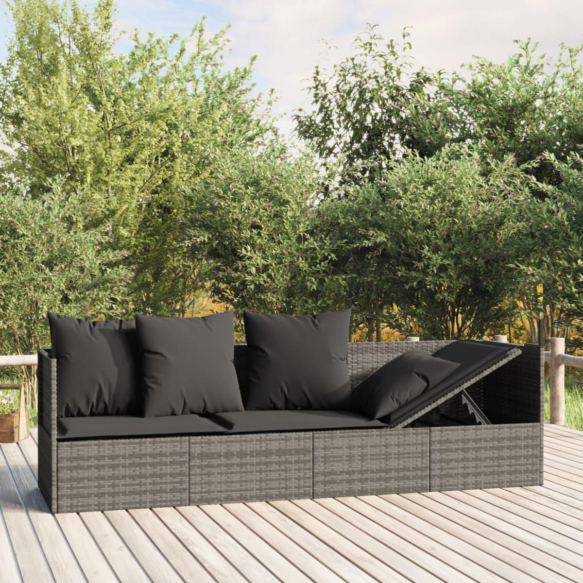 SONNENLIEGE mit Kissen, verstellbar, 203/58/56 cm, aus Poly Rattan, Grau und Dunkelgrau - Grau, Kunststoff (58/56/203cm) - vidaXL