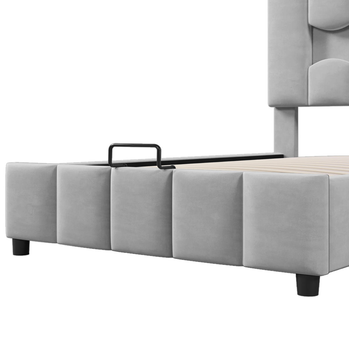 ČALOUNĚNÁ postel 90/200 cm šedá ze sametu s LED osvětlením a úložným prostorem - šedá, textil (90/200cm) - OKWISH