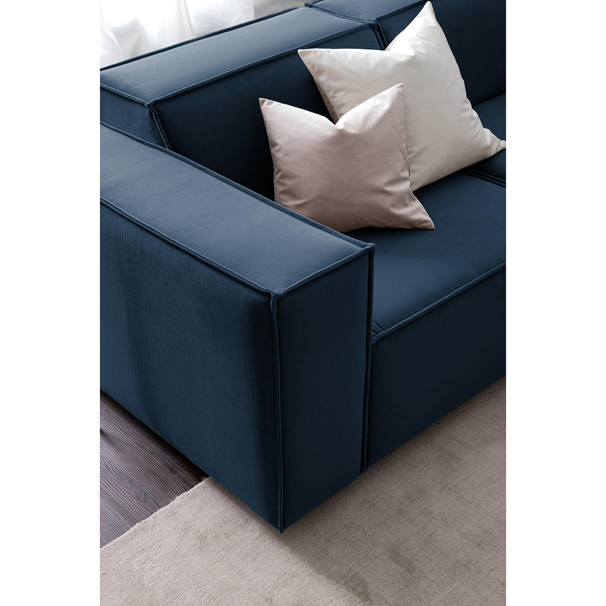 ECKSOFA mit Ottomane - Schwarz/Dunkelblau, Kunststoff/Textil (260/234cm) - home24